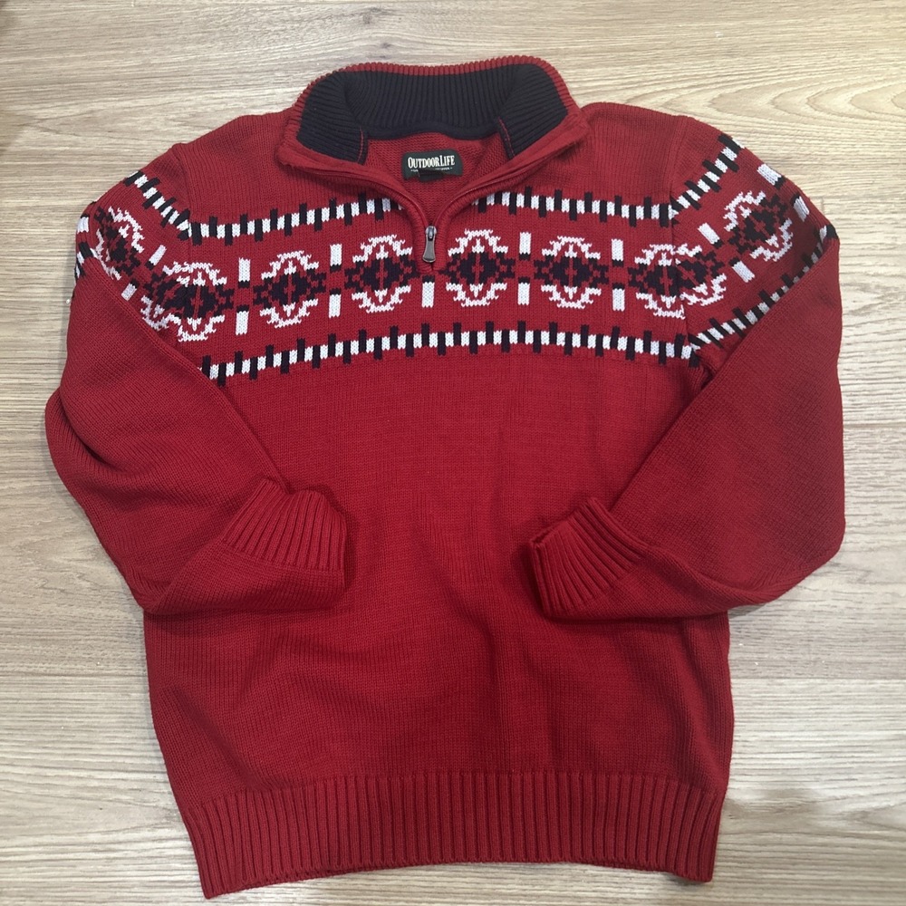 Outdoor Life Quarter Zip Sweater Mens XLarge Red Pullover (022)